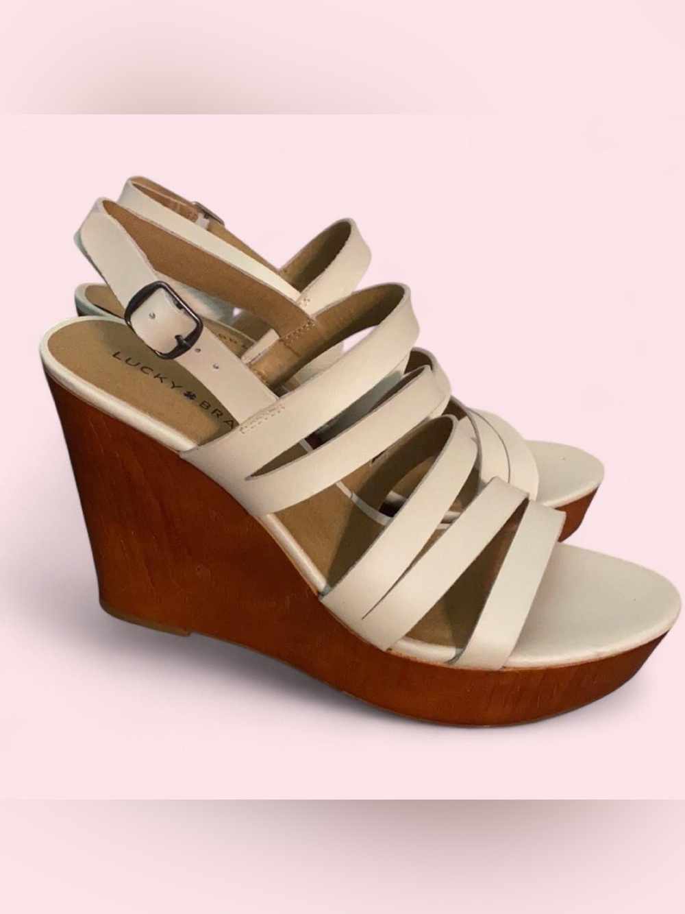 🍀Lucky Brand Women’s 10 Strappy White Wedges🍀